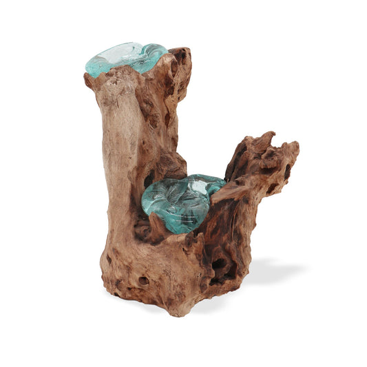 Molton Glass Candle Double Holder on Wood