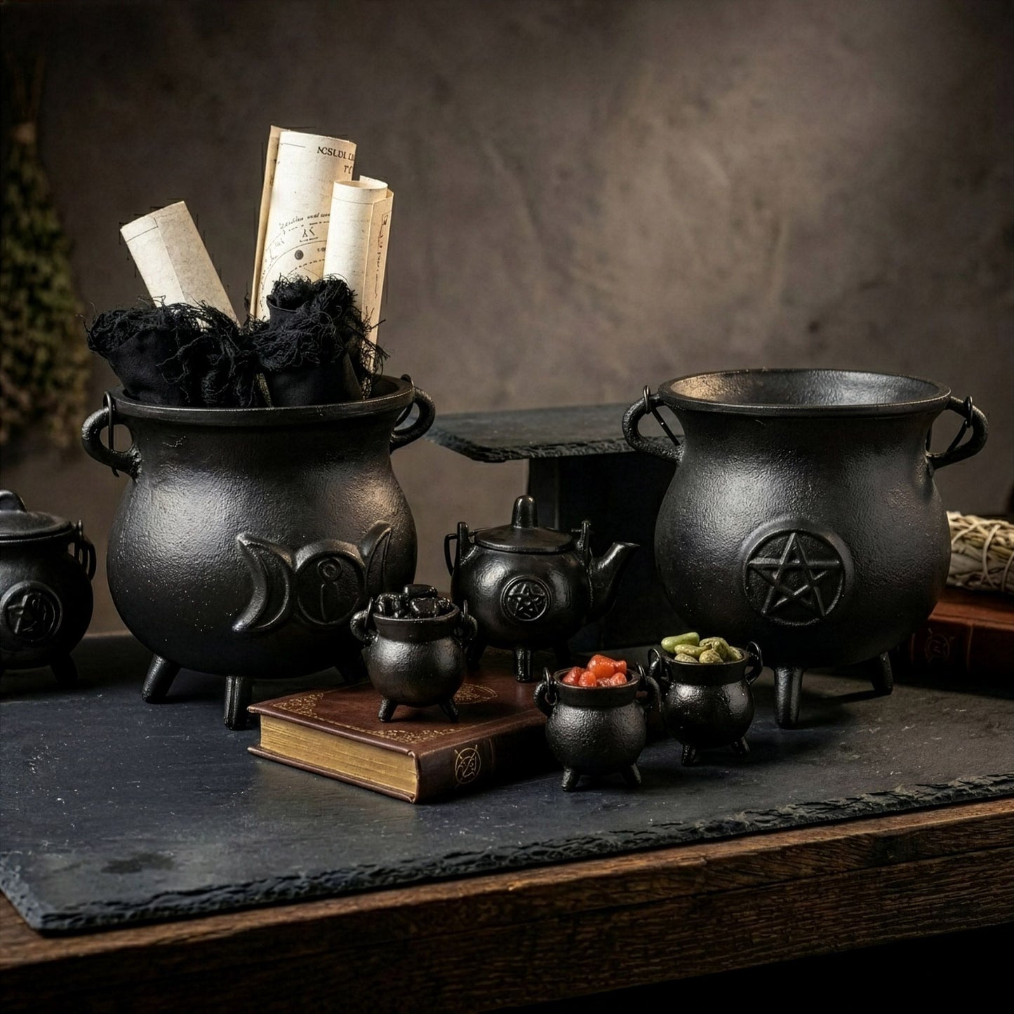 4 Extra Small Cast Iron Cauldrons  5x7cm