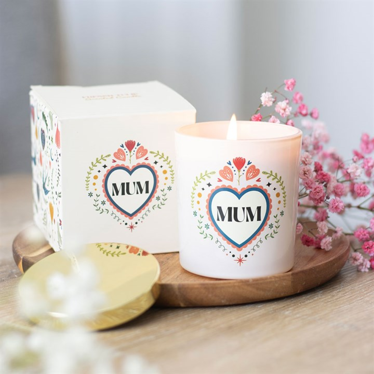 Mum Folk Heart French Tulip Candle