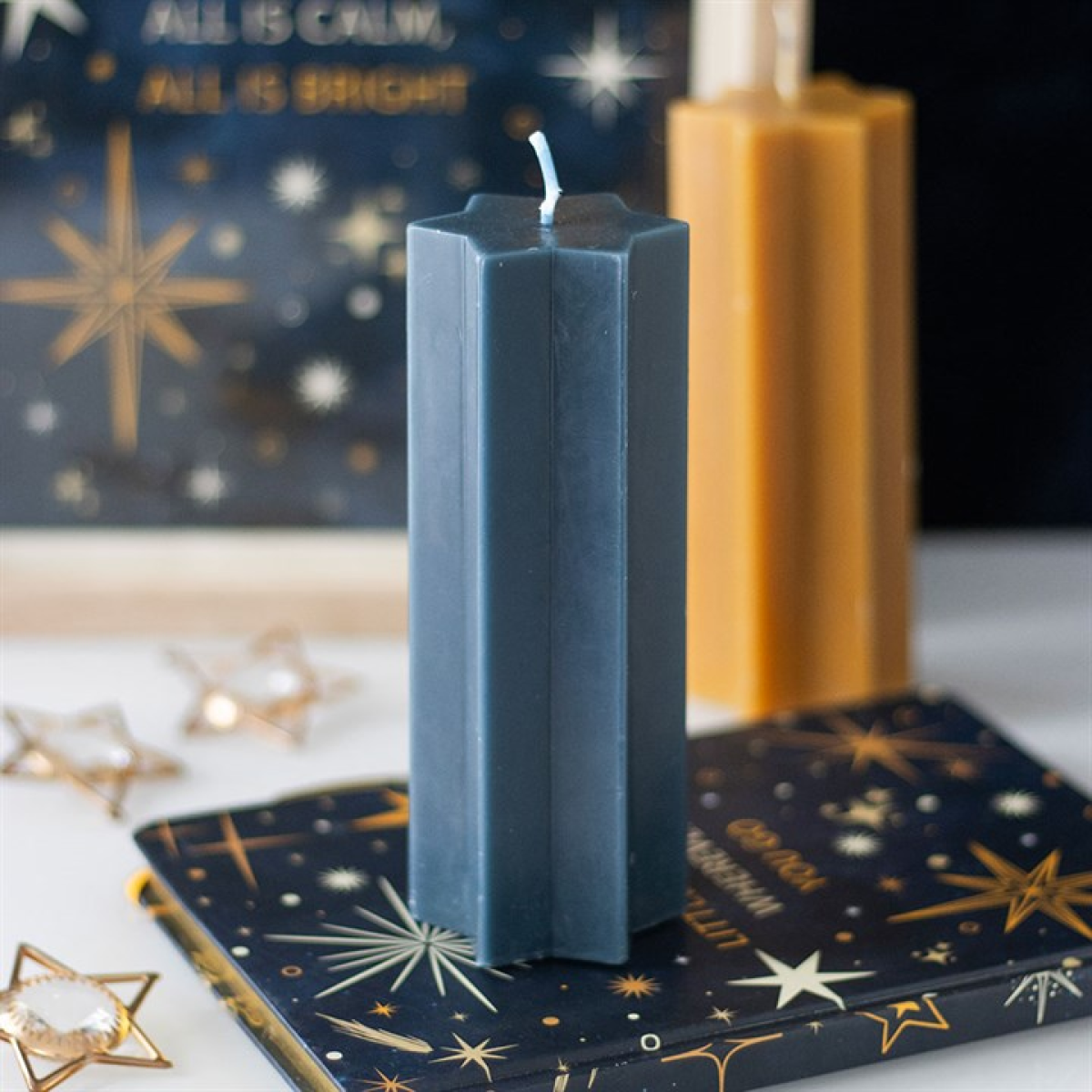 Navy Starry Night Star Shaped Taper Candle