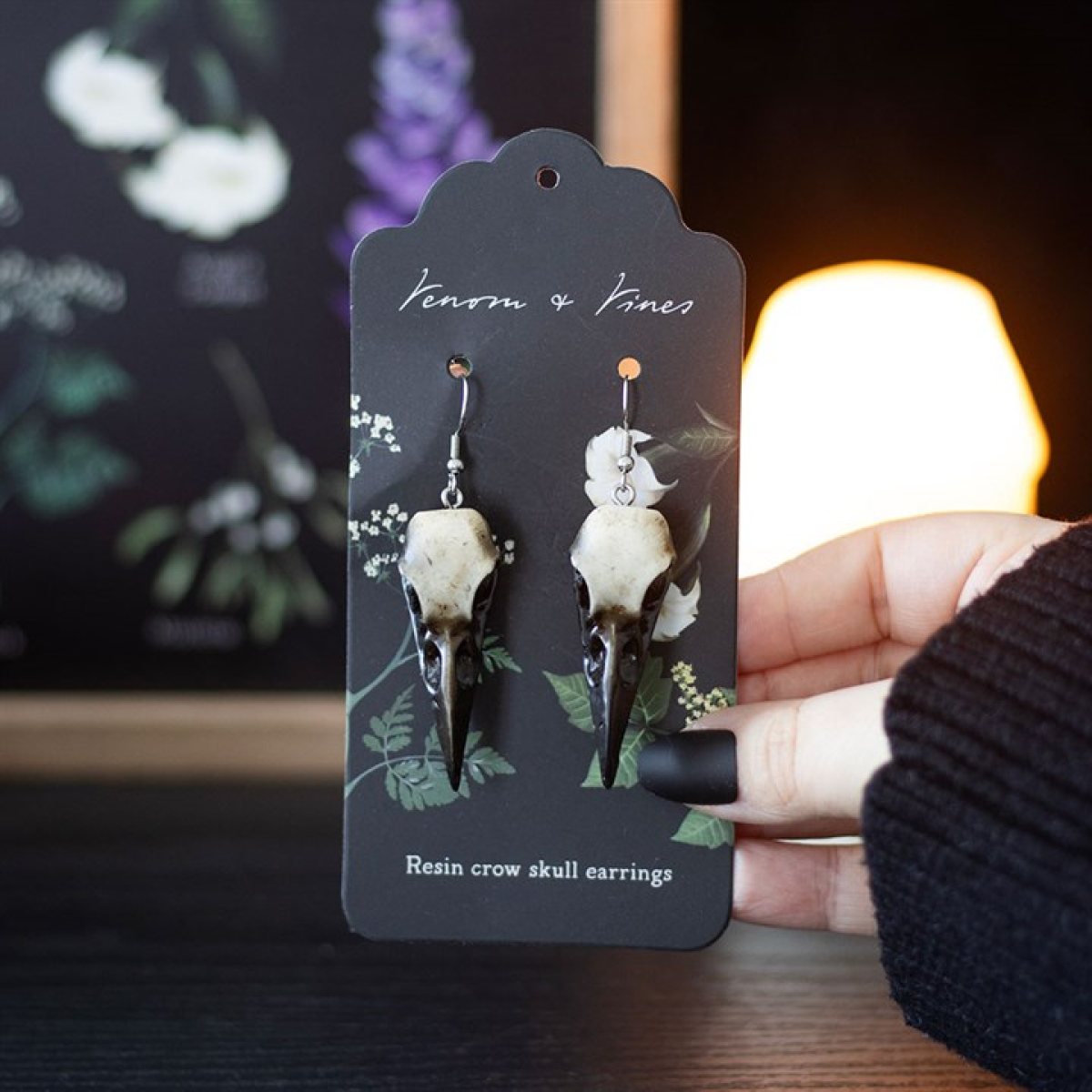 Resin Crow Skull Earrings